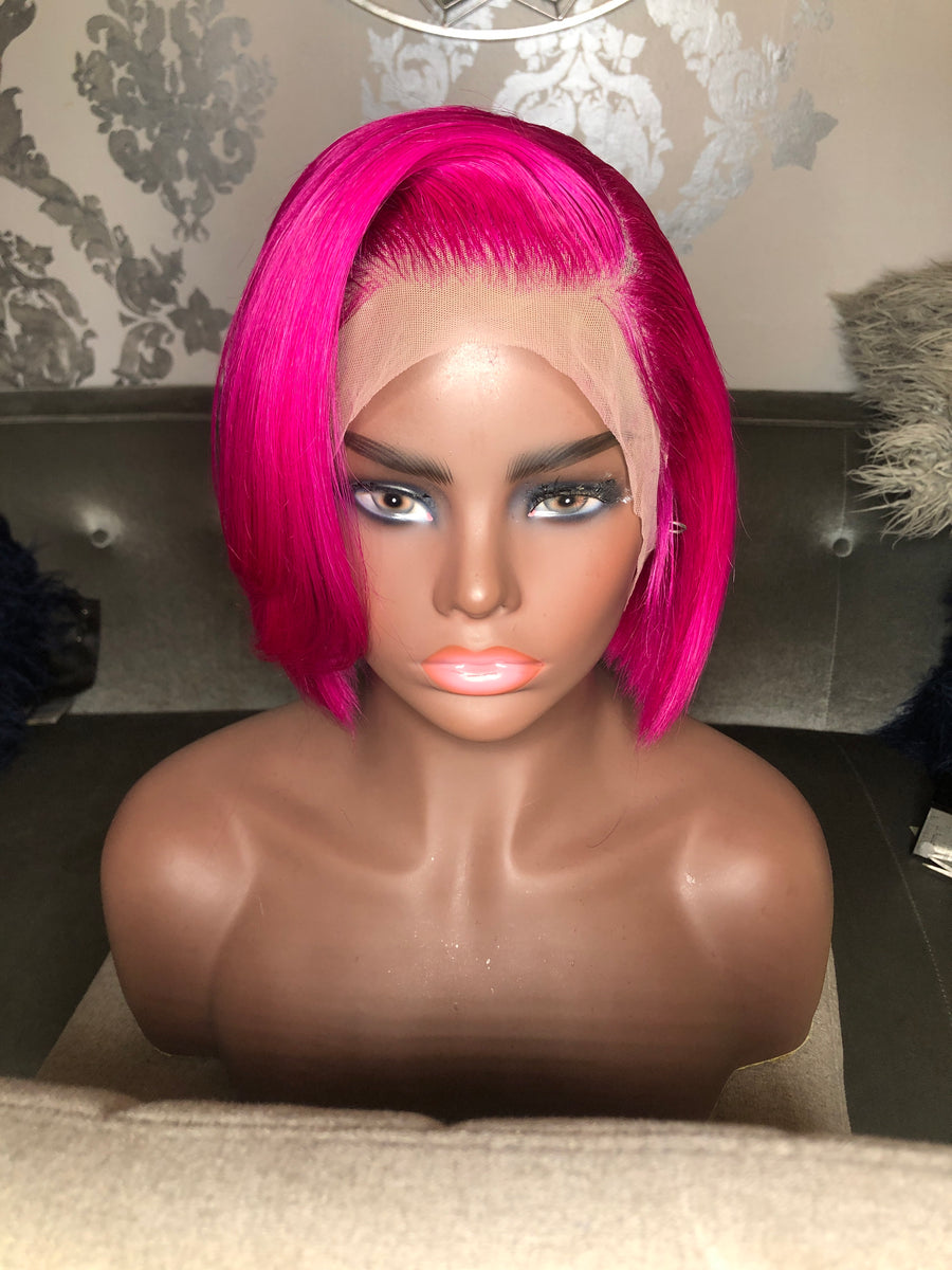 Celebrity fuchsia pink lace front human wig Ombre Fuchsia Wig: Rose Bouquet Neon Pink Human Hair Blend  main image 4