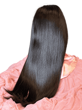 HD 5x5 closure detail on a 20-inch black straight human hair wig