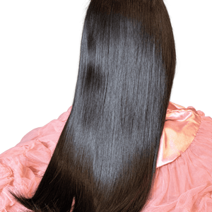 HD 5x5 closure detail on a 20-inch black straight human hair wig