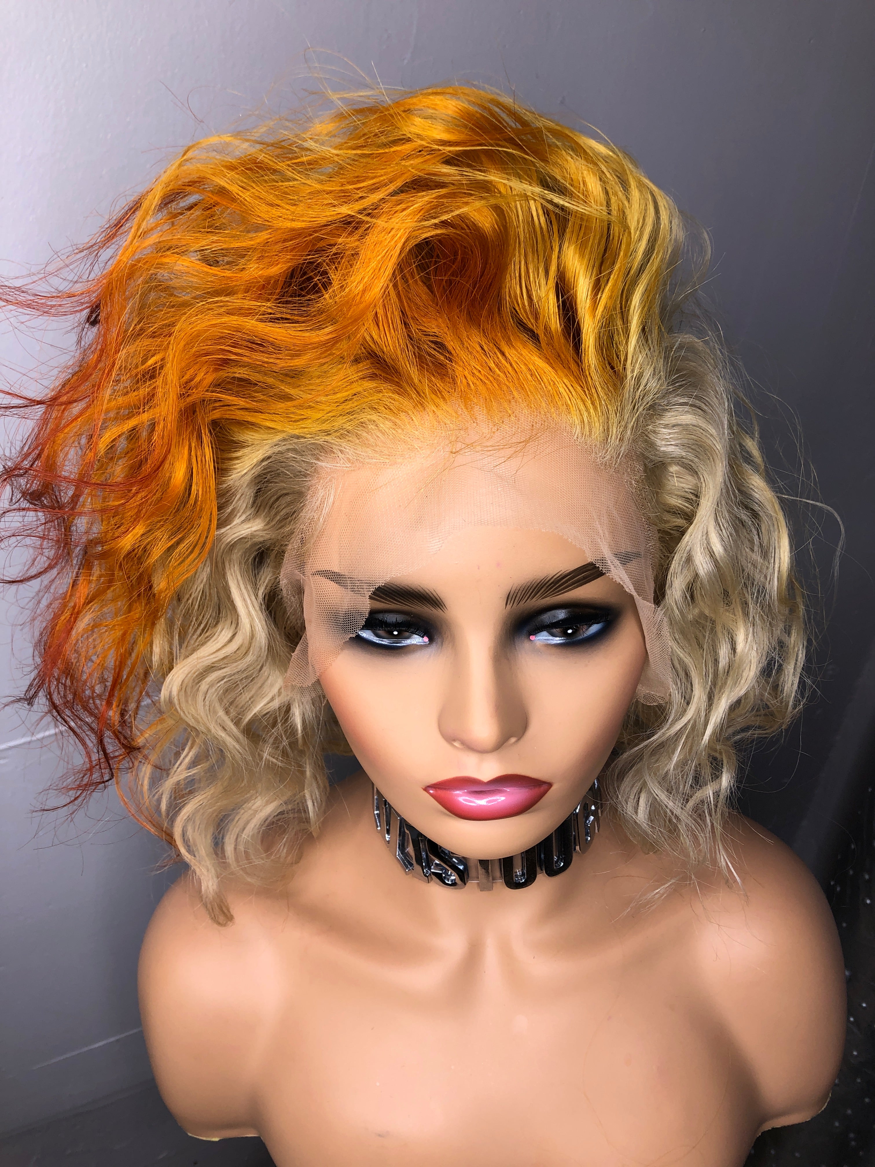 14 inch Brazilian Lace Front Wig  Blonde Mixed With Ginger Color-Spice Custom Collection