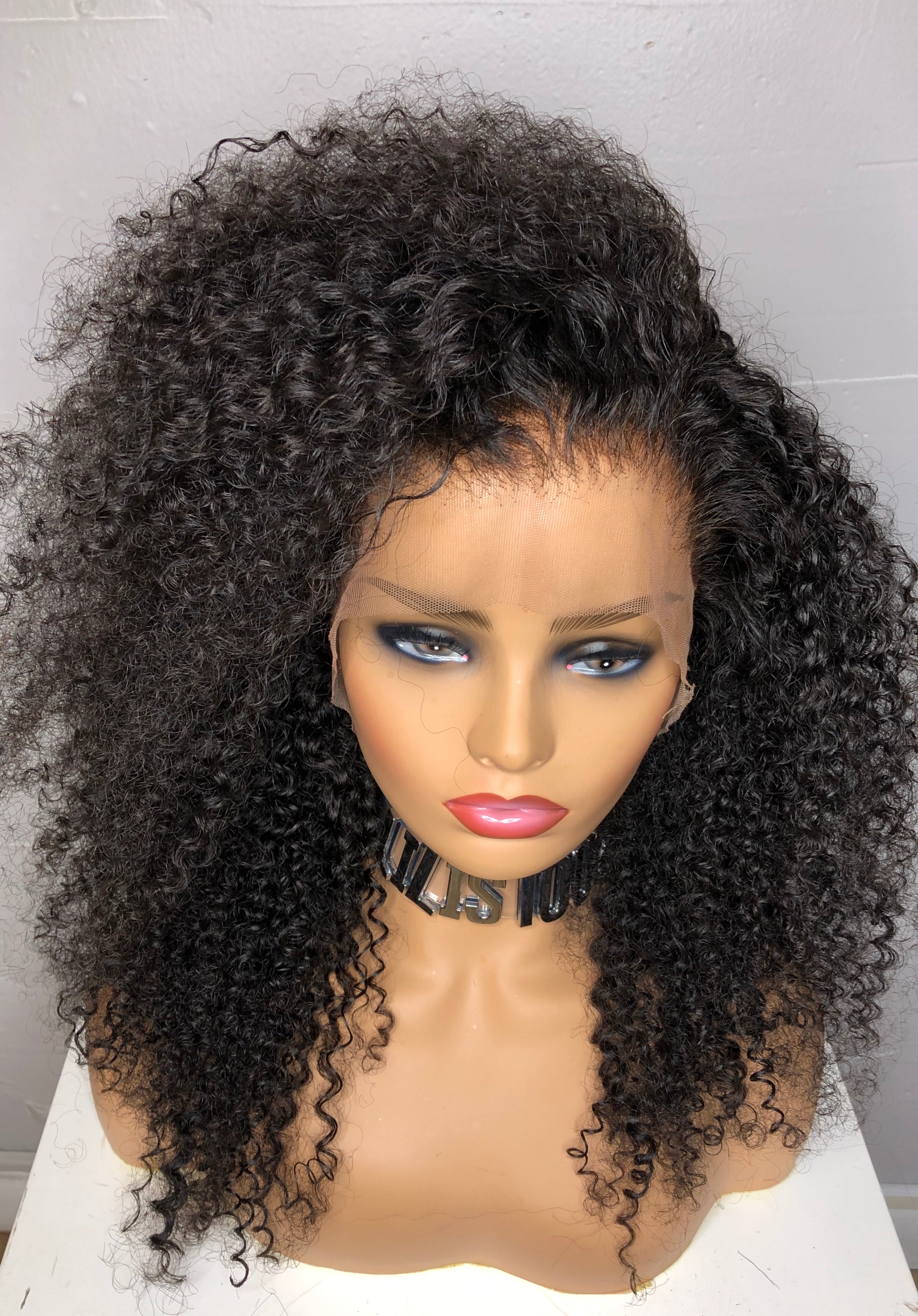 Black 24 Inch Custom Kinky Curly Brazilian Kandy Style Lace Front Women's Wig 
