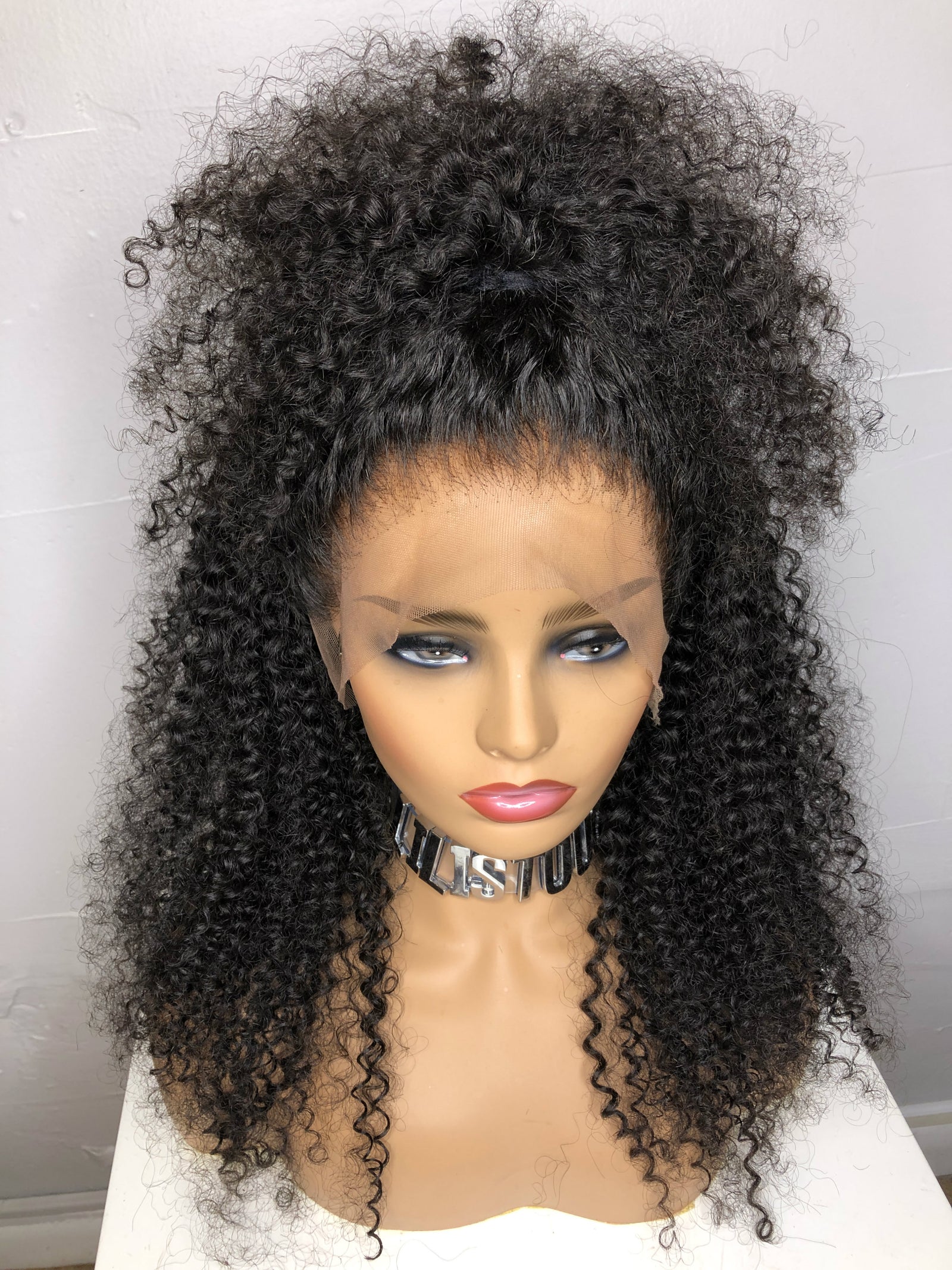 Black 24 Inch Custom Kinky Curly Brazilian Kandy Style Lace Front Women's Wig 