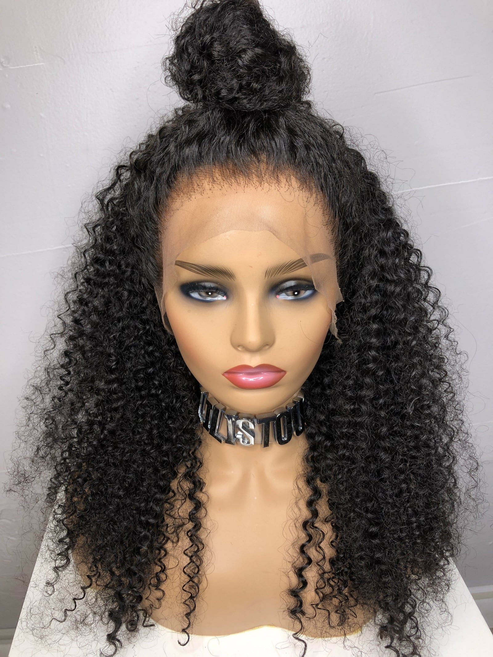 Black 24 Inch Custom Kinky Curly Brazilian Kandy Style Lace Front Women's Wig 