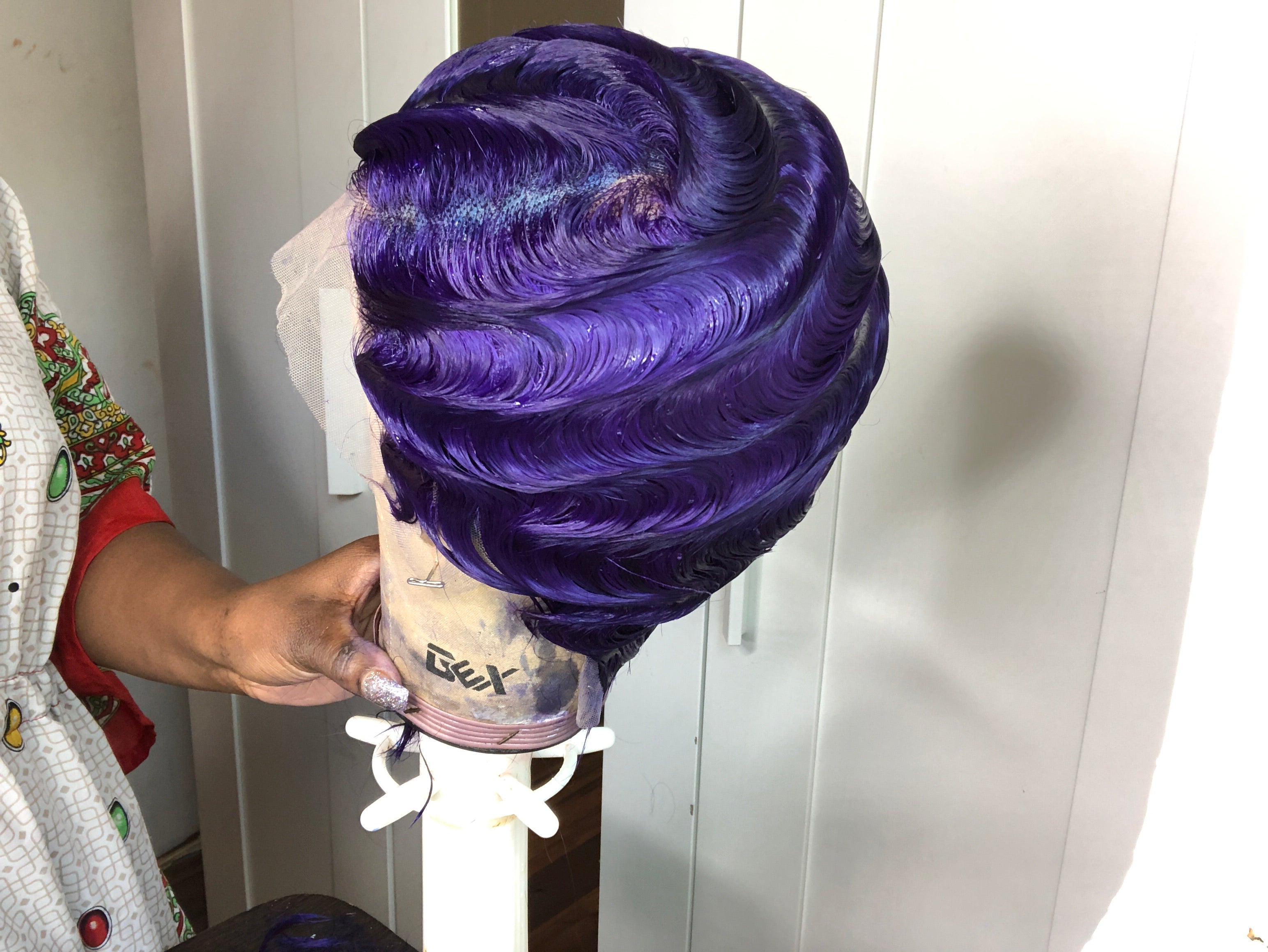 Purple High Quality Raven Lace Front Finger Wave Custom Women's Wig