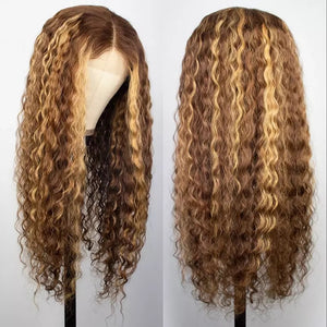 Brown 100% Human Hair Highlight Deep Wave Lace Front Wig