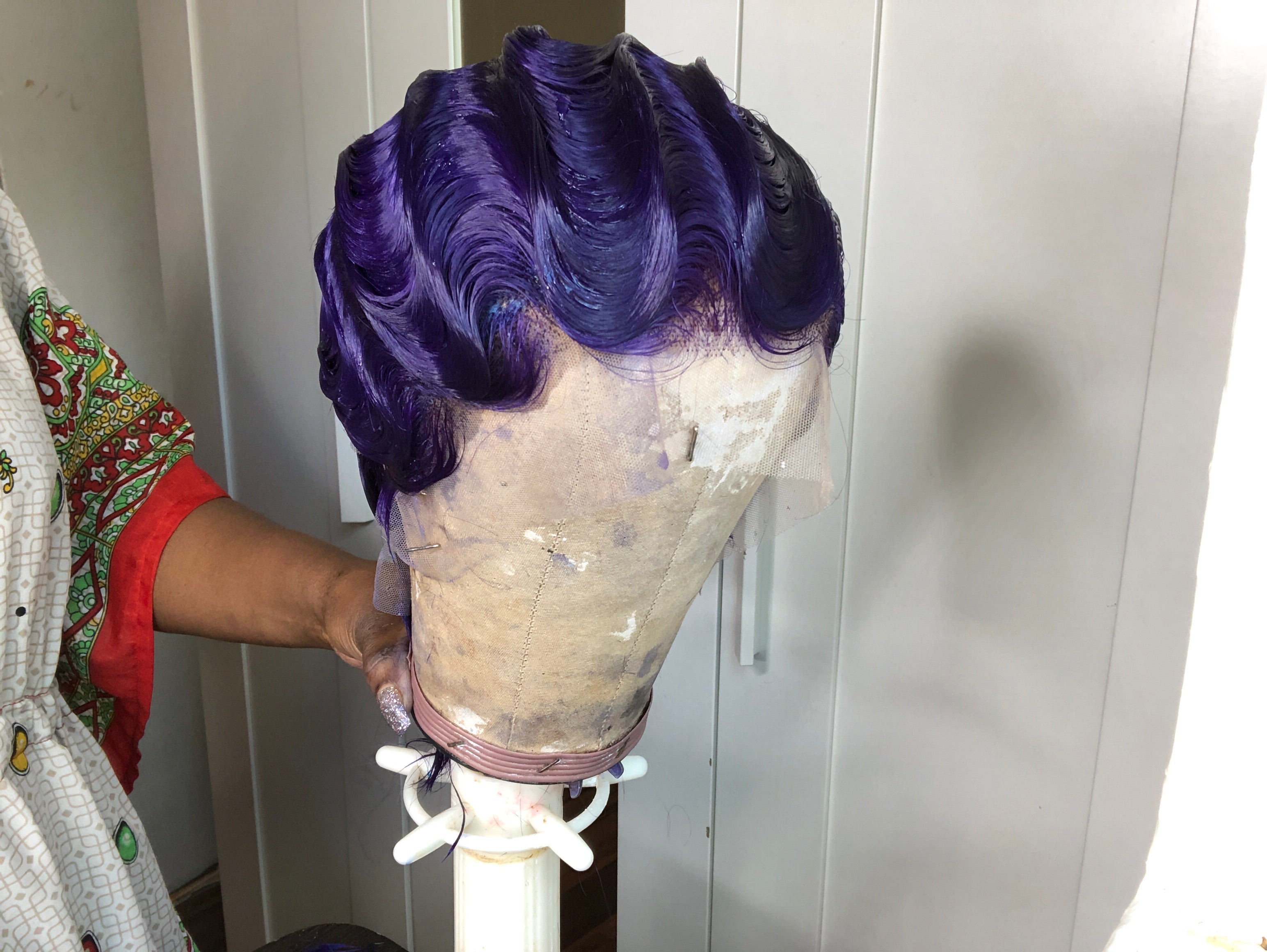 Purple High Quality Raven Lace Front Finger Wave Custom Women's Wig