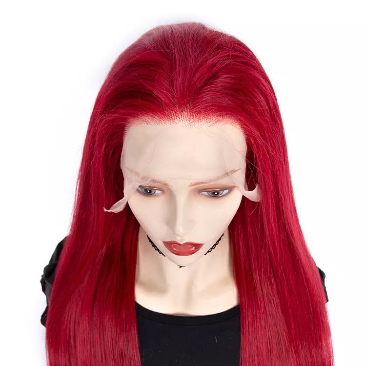 Red 100% Human Hair Lace Front Wig