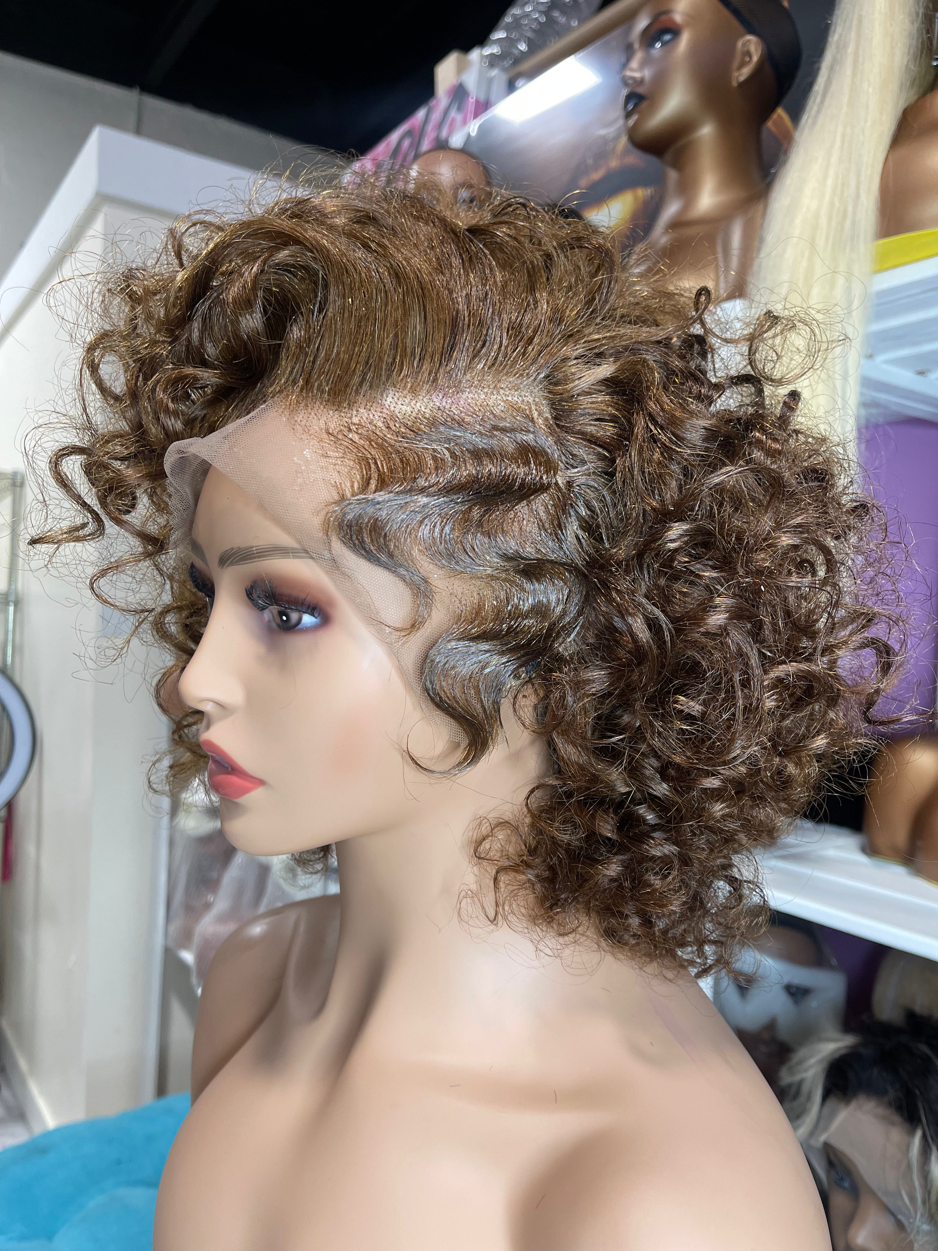 Side Wave Curly Bob Wig Wave Brazilian Hair Lace Front Women's Wig