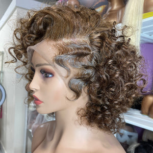 Side Wave Curly Bob Wig Wave Brazilian Hair Lace Front Women's Wig