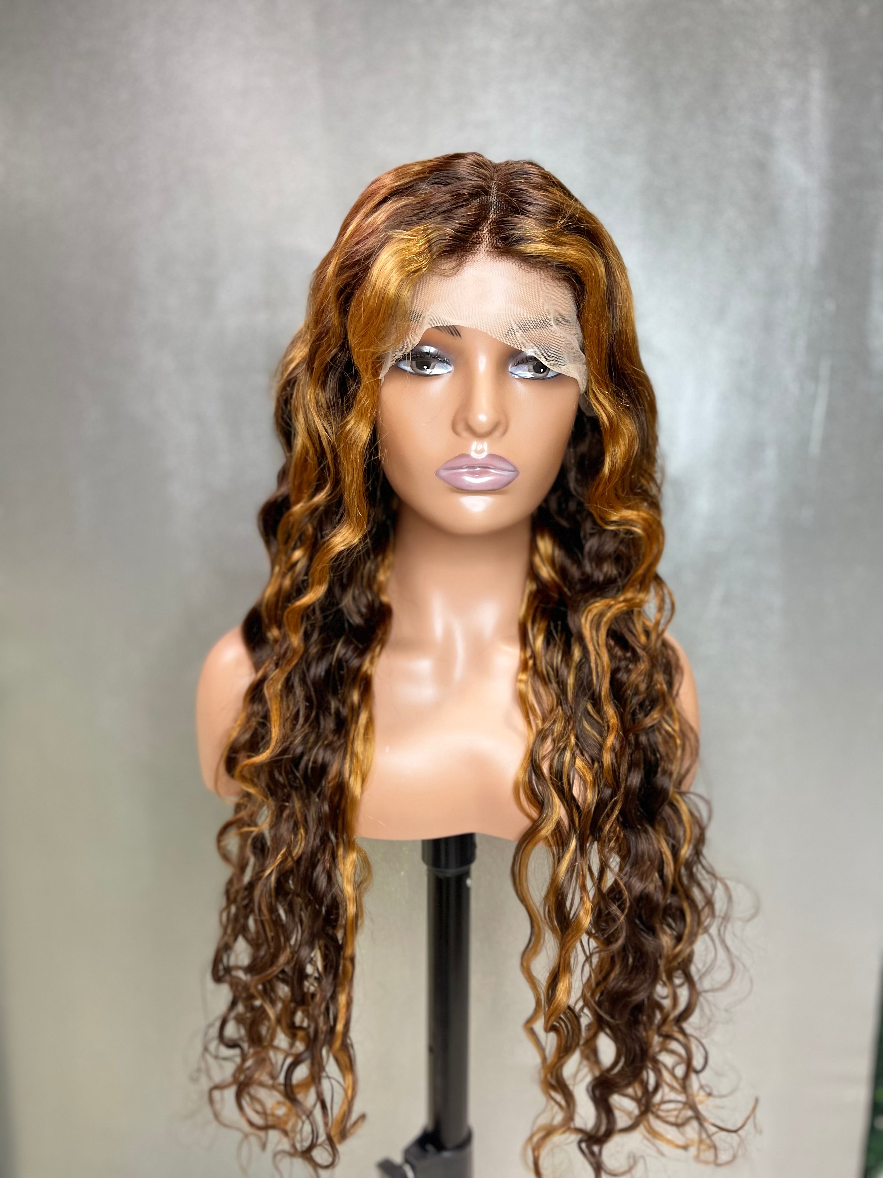Natural Highlight Deep Curly Swiss Lace Front Wig