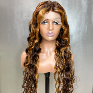Natural Highlight Deep Curly Swiss Lace Front Wig