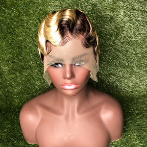 Brown Brazilian Roots Surf Finger Wave Lace Front custom Wig