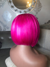 Pink 10 inch 100% Human Hair Hot Pink Bob Lace Front Wig