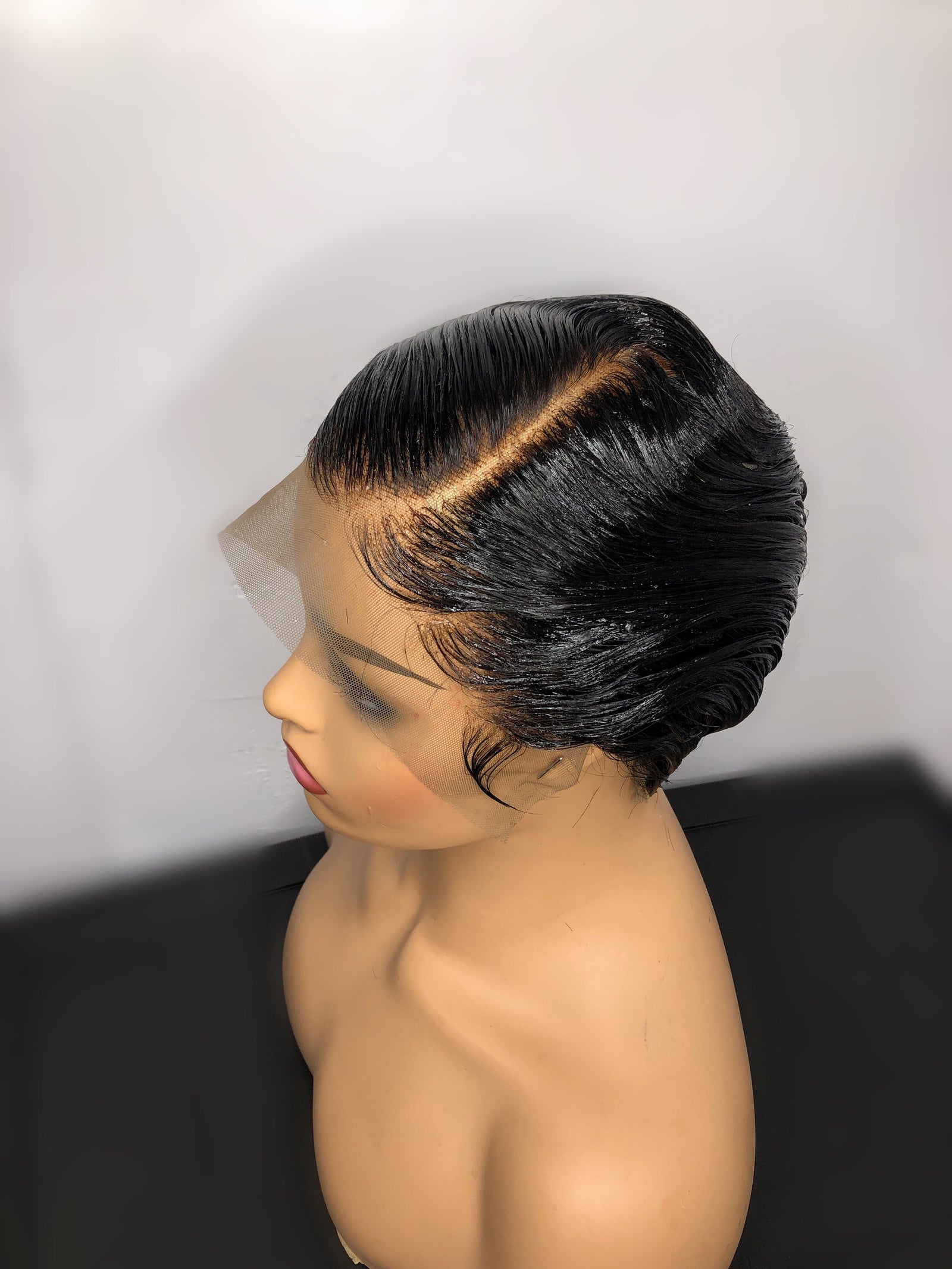 Natural Swiss Lace Front Part to The side Boy-Cut Women's Wig