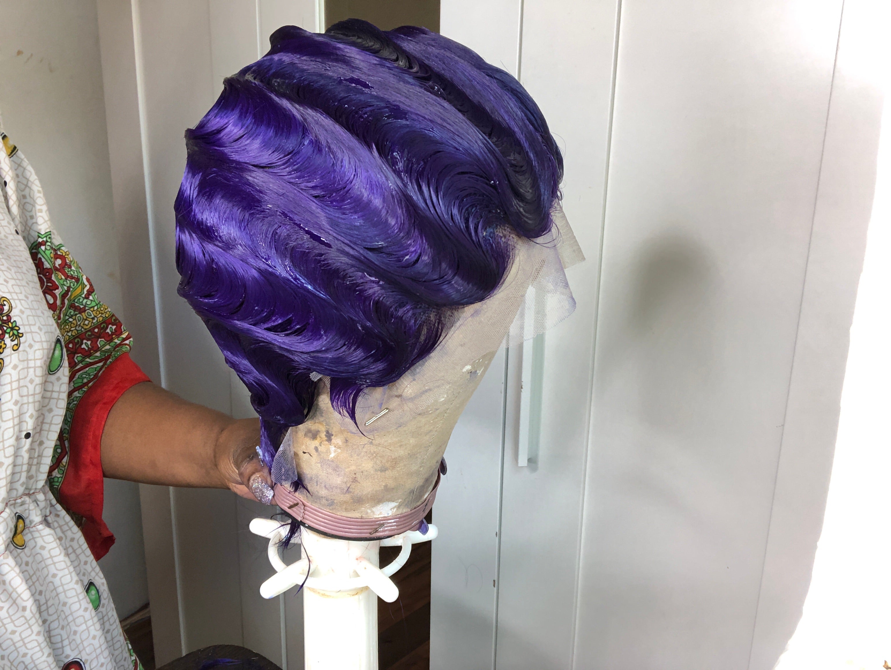 Purple High Quality Raven Lace Front Finger Wave Custom Women's Wig