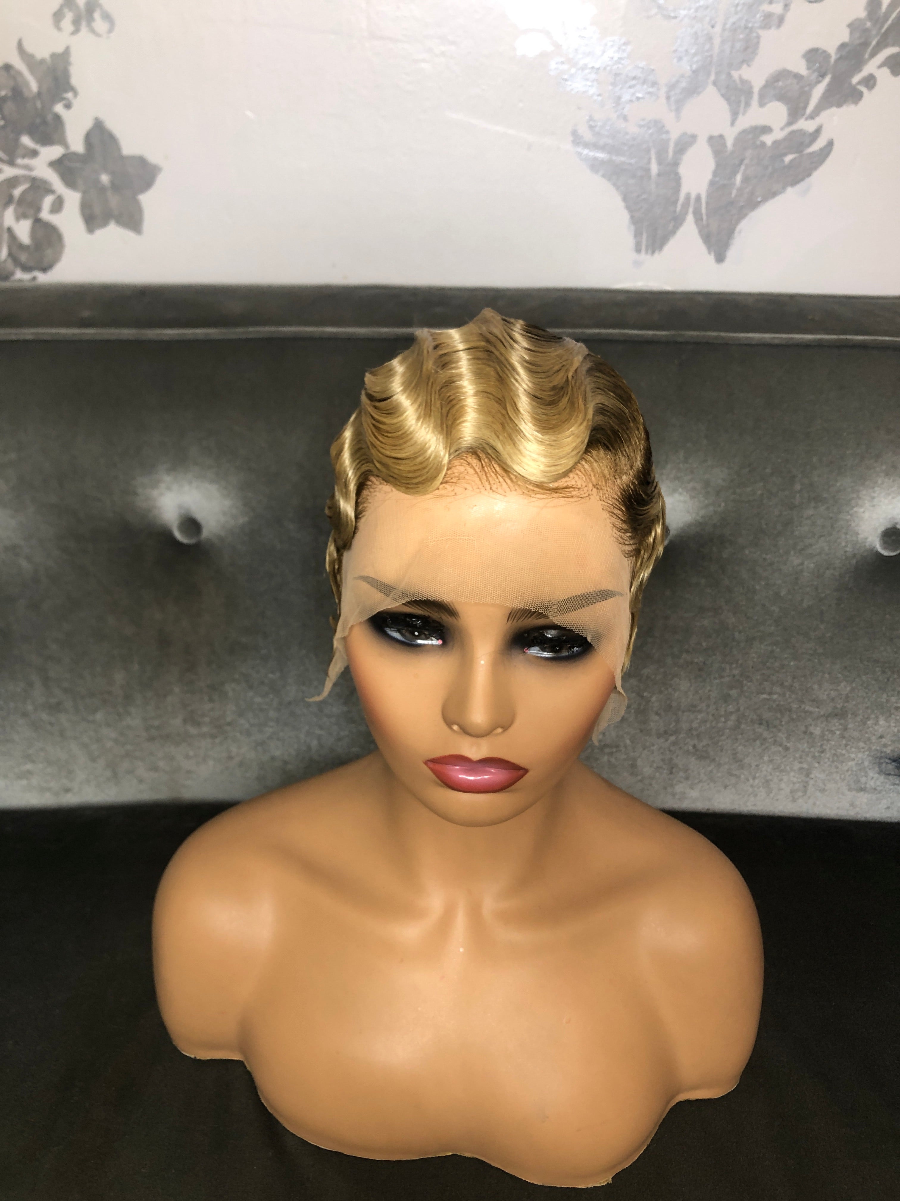 Brown Brazilian Roots Surf Finger Wave Lace Front custom Wig