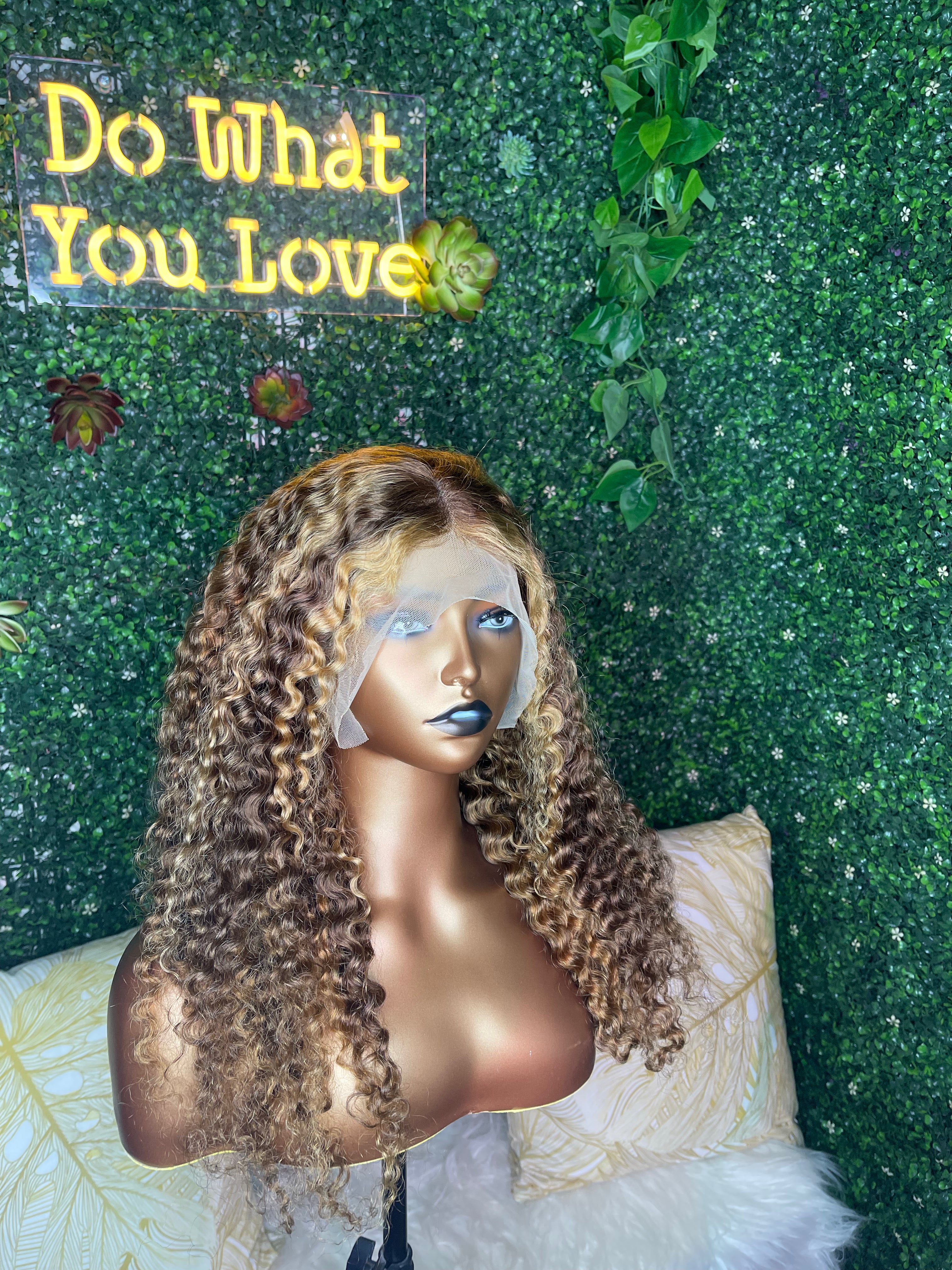 Natural Highlight Deep Curly Swiss Lace Front Wig