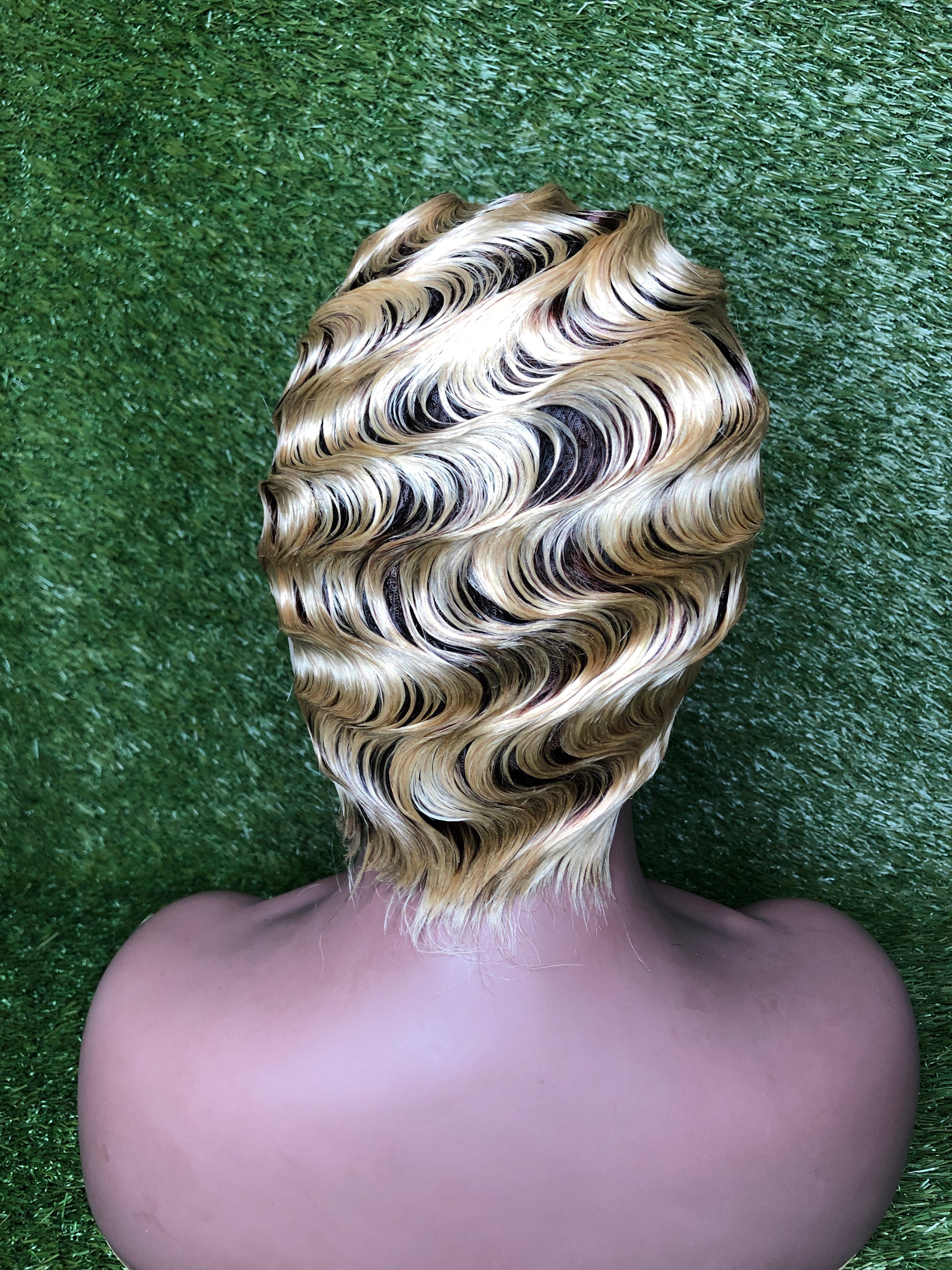 Brown Brazilian Roots Surf Finger Wave Lace Front custom Wig
