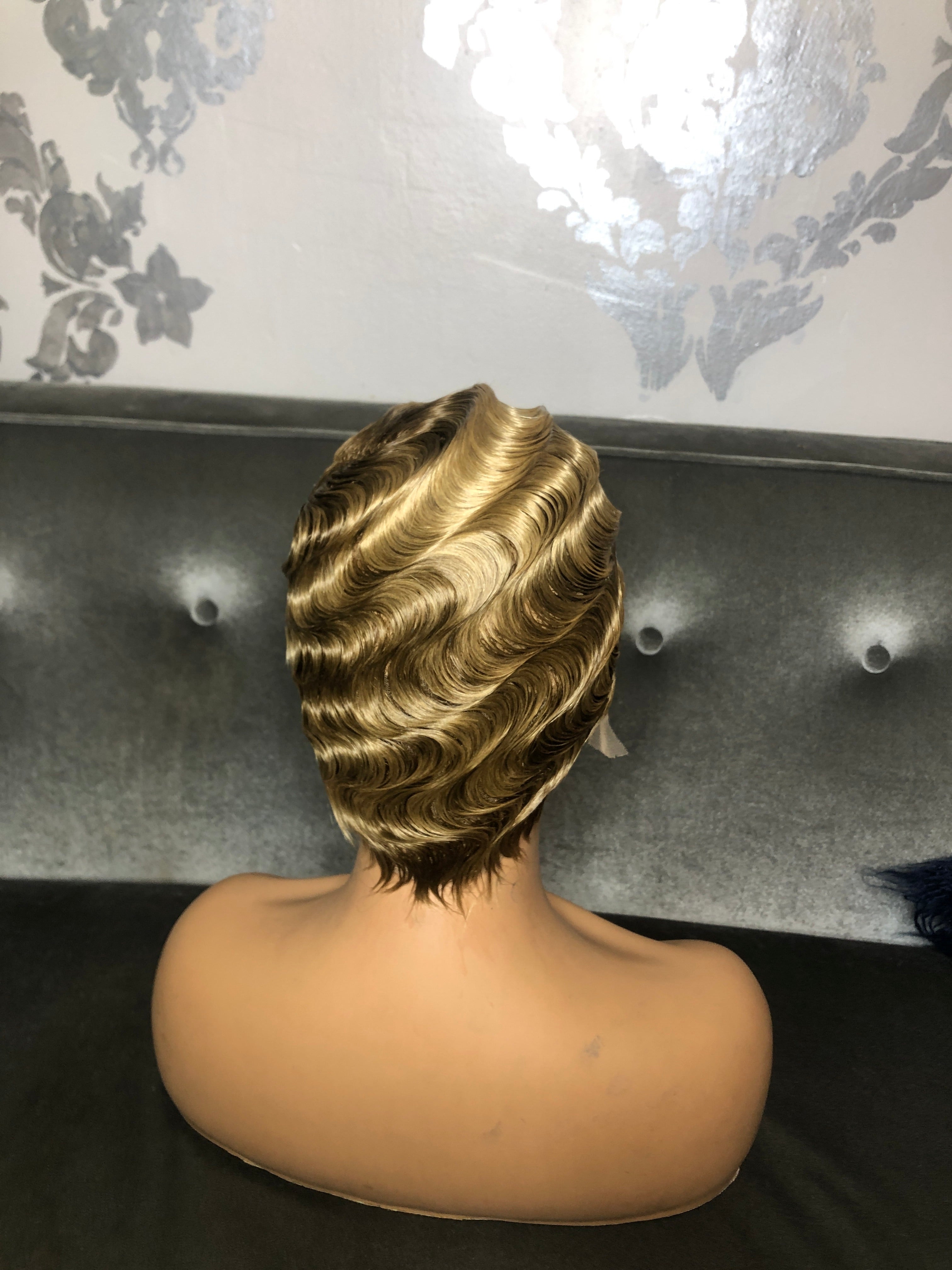 Brown Brazilian Roots Surf Finger Wave Lace Front custom Wig