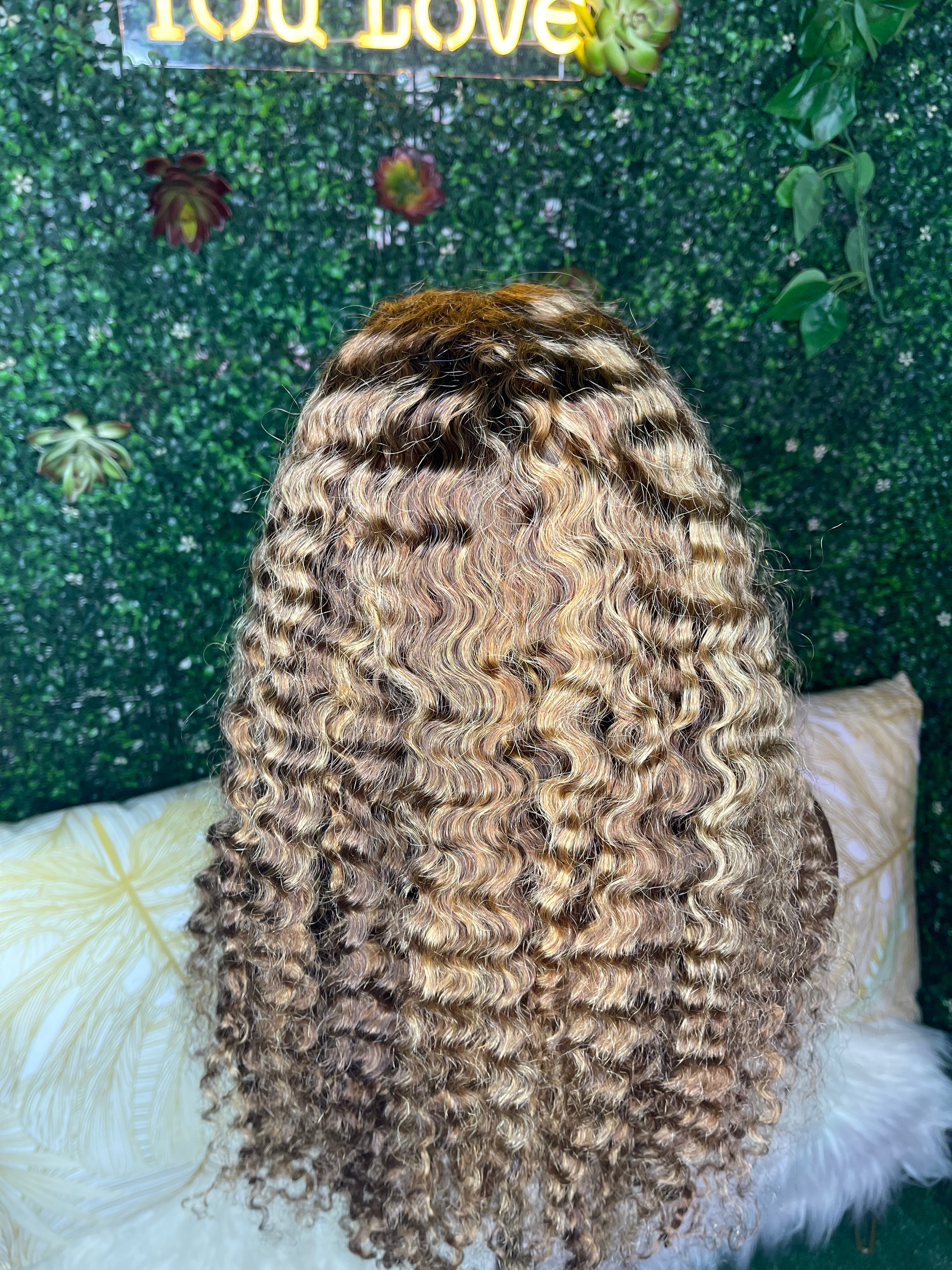 Natural Highlight Deep Curly Swiss Lace Front Wig