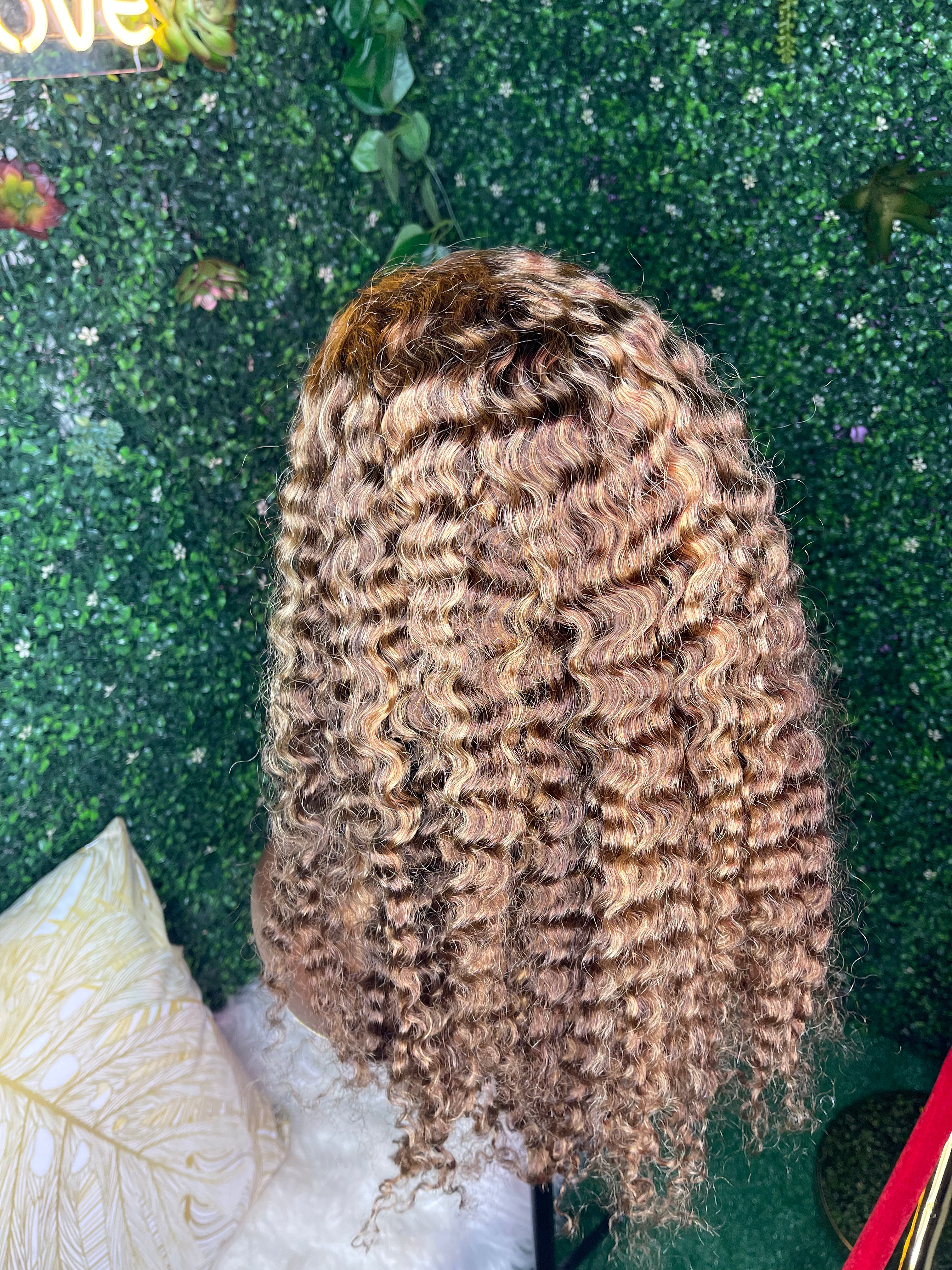 Natural Highlight Deep Curly Swiss Lace Front Wig