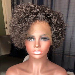 Brown Nia tight curl 13x4 Swiss lace front wig with 150% density